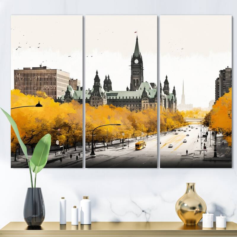 Designart "Ottawa In The Fall II" City Ottawa Canvas Art Print 3 Panels Bed Bath & Beyond